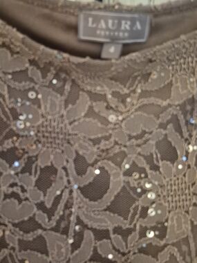 Taupe Lace Sequin Wedding Dress